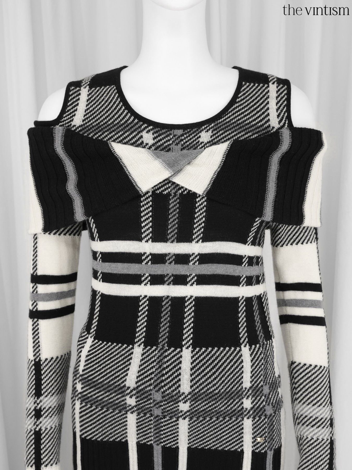 Escada Escada Cream Black Grey Check Pure Virgin Wool Sweater XS/S Size XS / US 0-2 / IT 36-38 - 3 Thumbnail