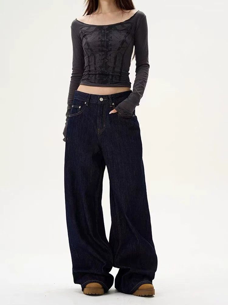 American retro loose men's straight wide-leg jeans
