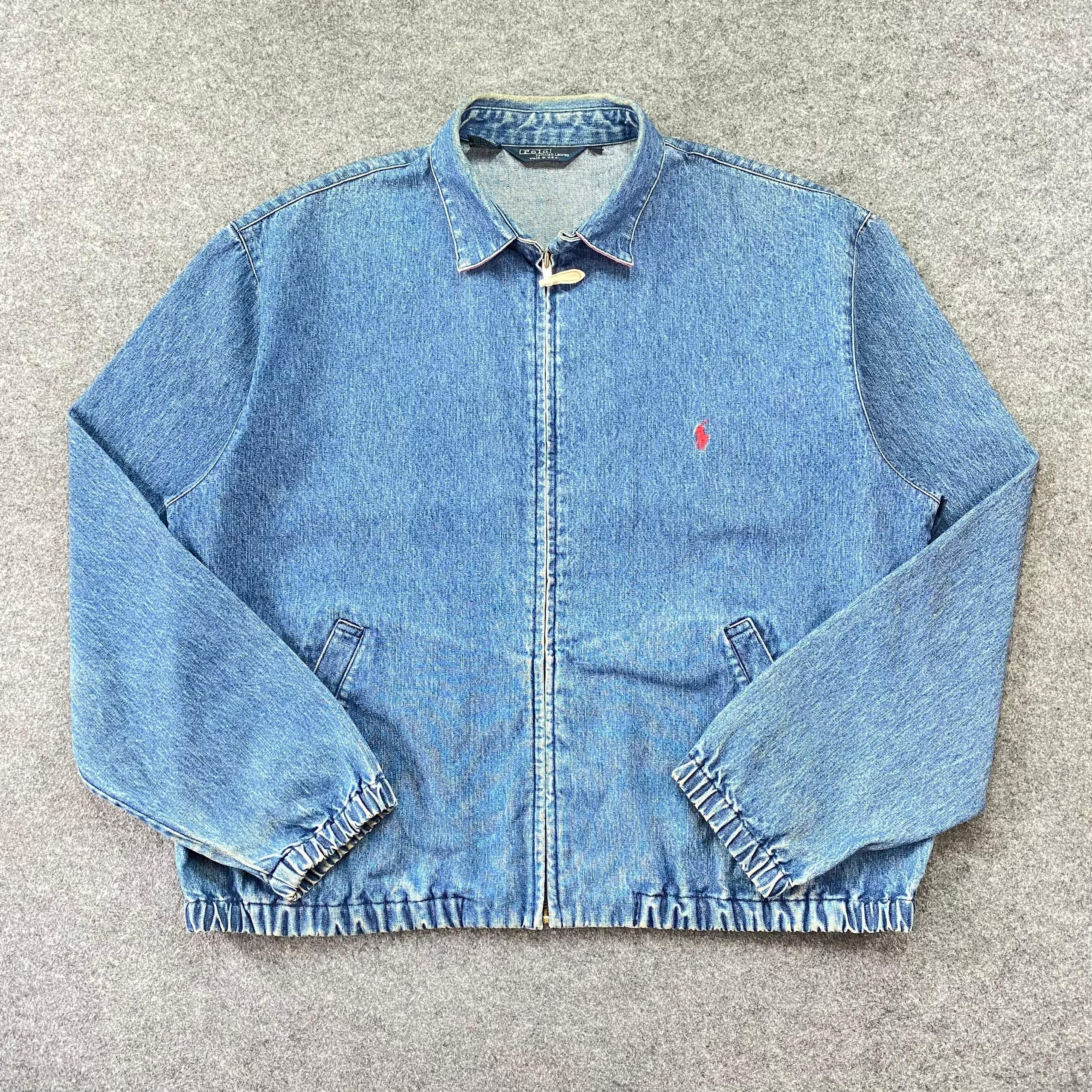 80s〜90s Polo Ralph Lauren denim jacket Vtg 80/90s Polo Ralph Lauren Denim Harrington Jacket Bomber Zip