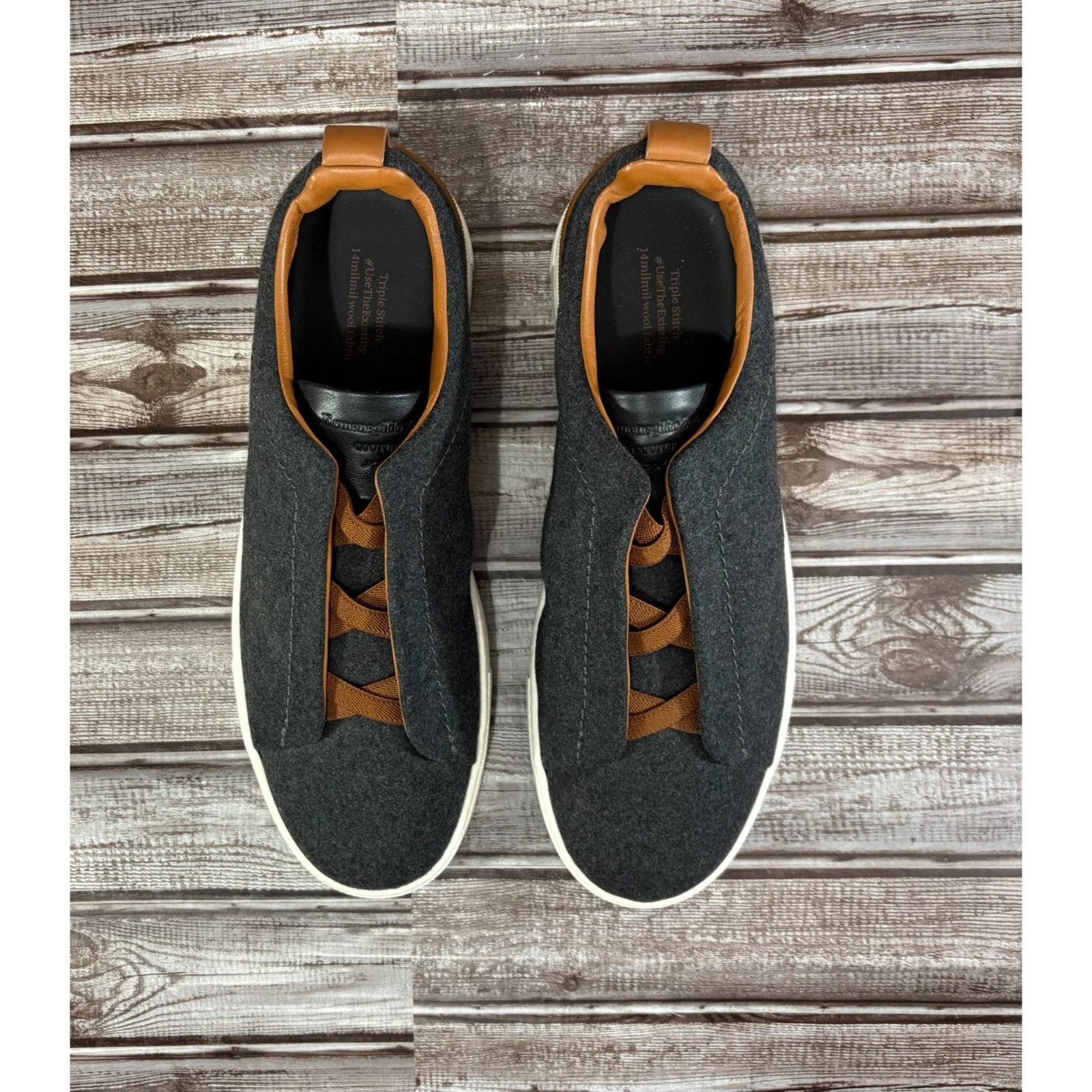 Ermenegildo Zegna Zegna Triple Stitch Sneaker Grey Wool Leather Trim size 11 U Size US 11 / EU 44 - 2 Thumbnail
