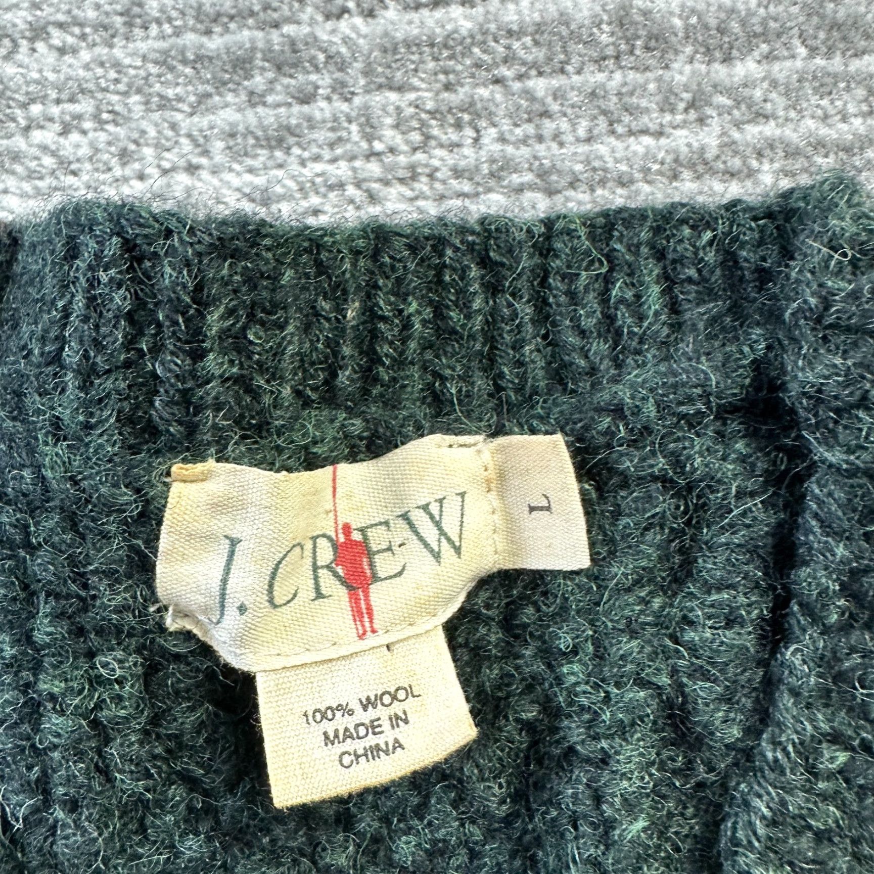 J.Crew VINTAGE J Crew Sweater Mens Large Green Oarsman Fisherman Cable Knit Wool Size US L / EU 52-54 / 3 - 7 Thumbnail