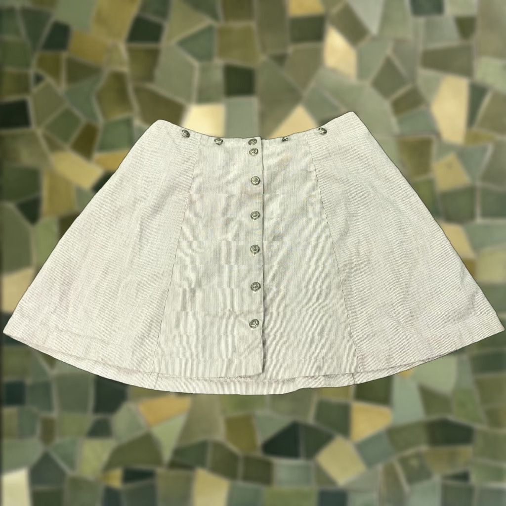 Vintage VINTAGE Rampage Skirt Womens 11 Beige Gray Pinstripe Button Front A-Line 90s Size 32" / US 10 / IT 46 - 1 Thumbnail