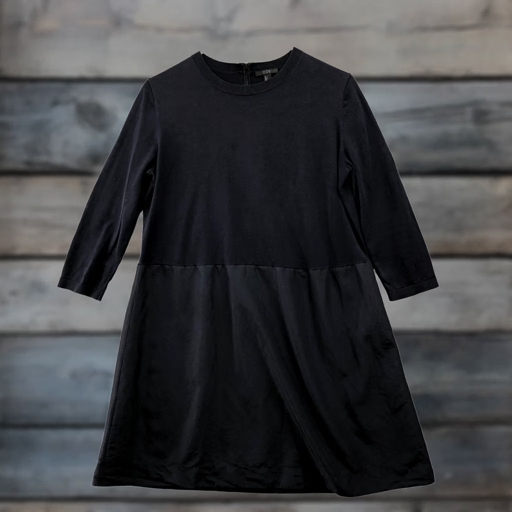 Cos COS 3/4 Sleeve Dress Womens S Navy Blue Crewneck Mixed Media Knit T Shirt Size S / US 4 / IT 40 - 1 Thumbnail