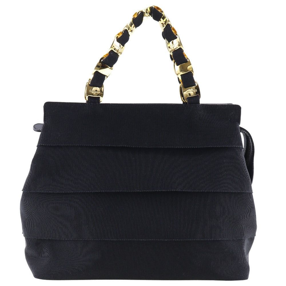 Salvatore Ferragamo Vara Black Canvas Handbag (Pre-Owned) Size ONE SIZE - 1 Thumbnail