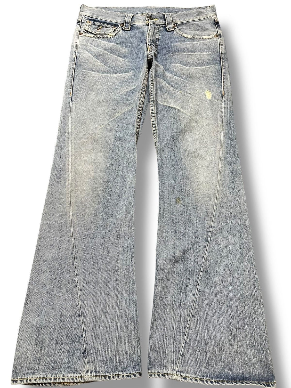 Japanese Brand Vintage Japanese Brand Flare Non-Alignment Faded Denim Size US 35 - 1 Thumbnail