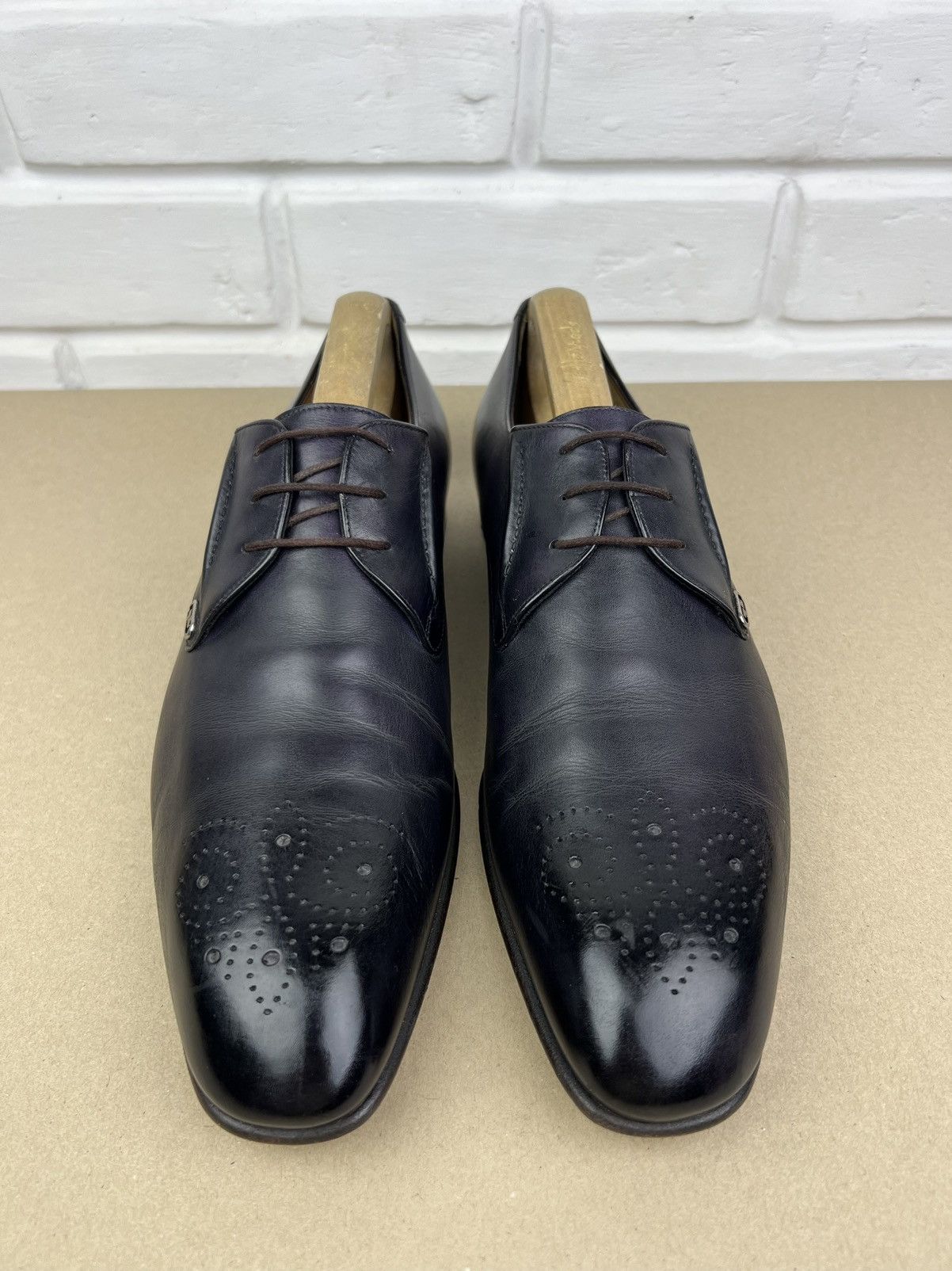 Gucci GUCCI Derby Leather Shoes Lace Up GG Logo Dark Purple Men’s Size US 10.5 / EU 43-44 - 4 Thumbnail