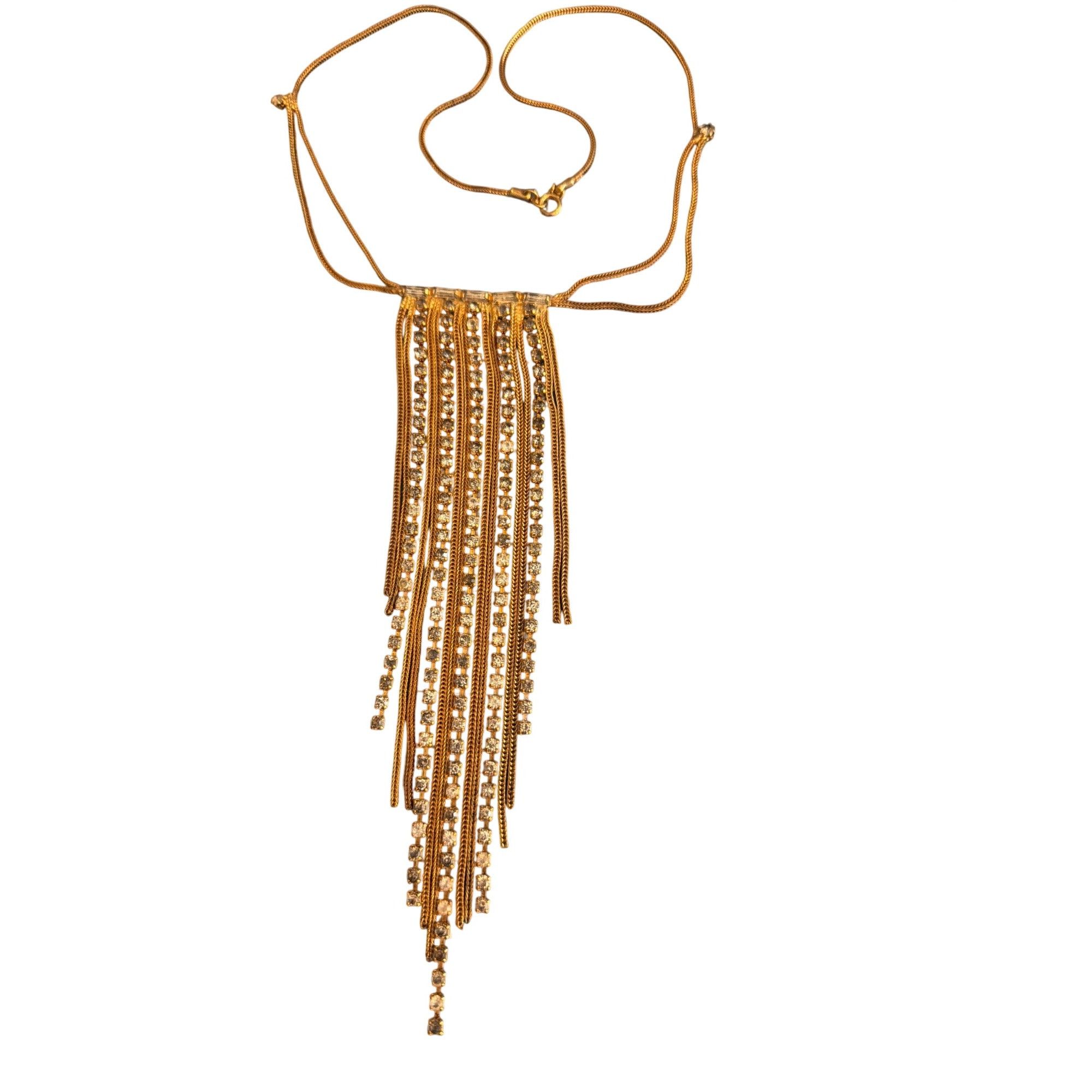 Other Gold Tone Clear Rhinestone Fringe Chandelier Necklace Elegan Size ONE SIZE - 1 Thumbnail