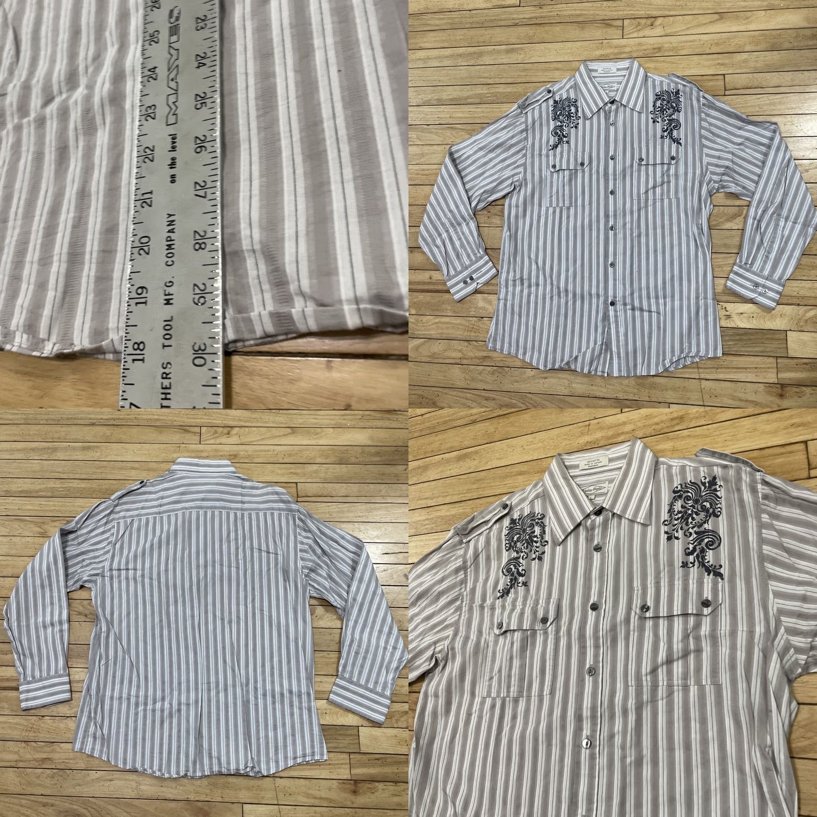 Vintage Eighty Eight Button Shirt Men L Striped Crest Sequin Y2k Gray 44" Biker Bloke Casual Shirt Size US L / EU 52-54 / 3 - 9 Thumbnail