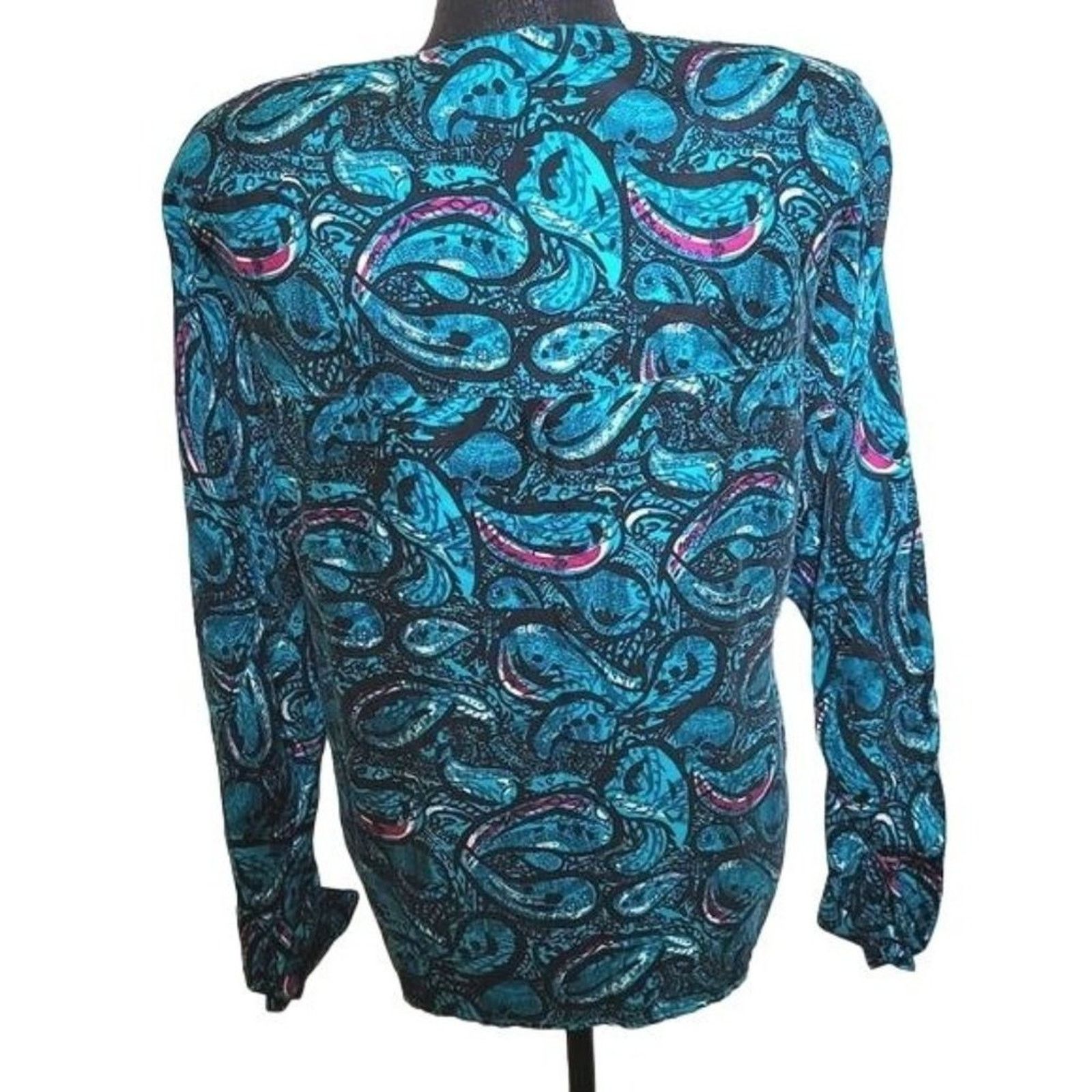 Vintage Omanti Womens Paisley Silk Button Down Shirt Long Sleeve Size M / US 6-8 / IT 42-44 - 12 Thumbnail