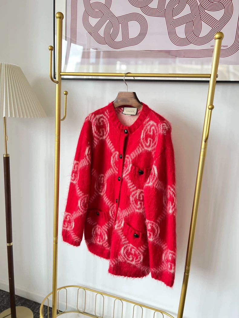 Gucci Gucci Red logo full-printed horsehair knitted long-sleeved Size XS / US 0-2 / IT 36-38 - 1 Thumbnail