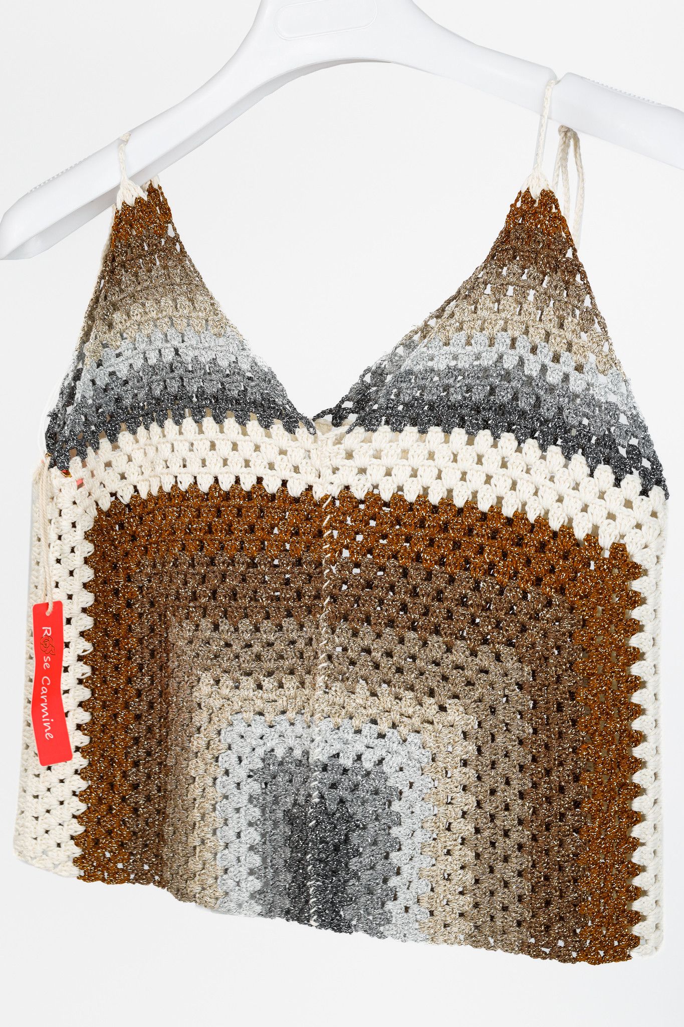 Designer Rose Carmine Neutral-Tone Lurex Crochet Tank Size S / US 4 / IT 40 - 3 Thumbnail