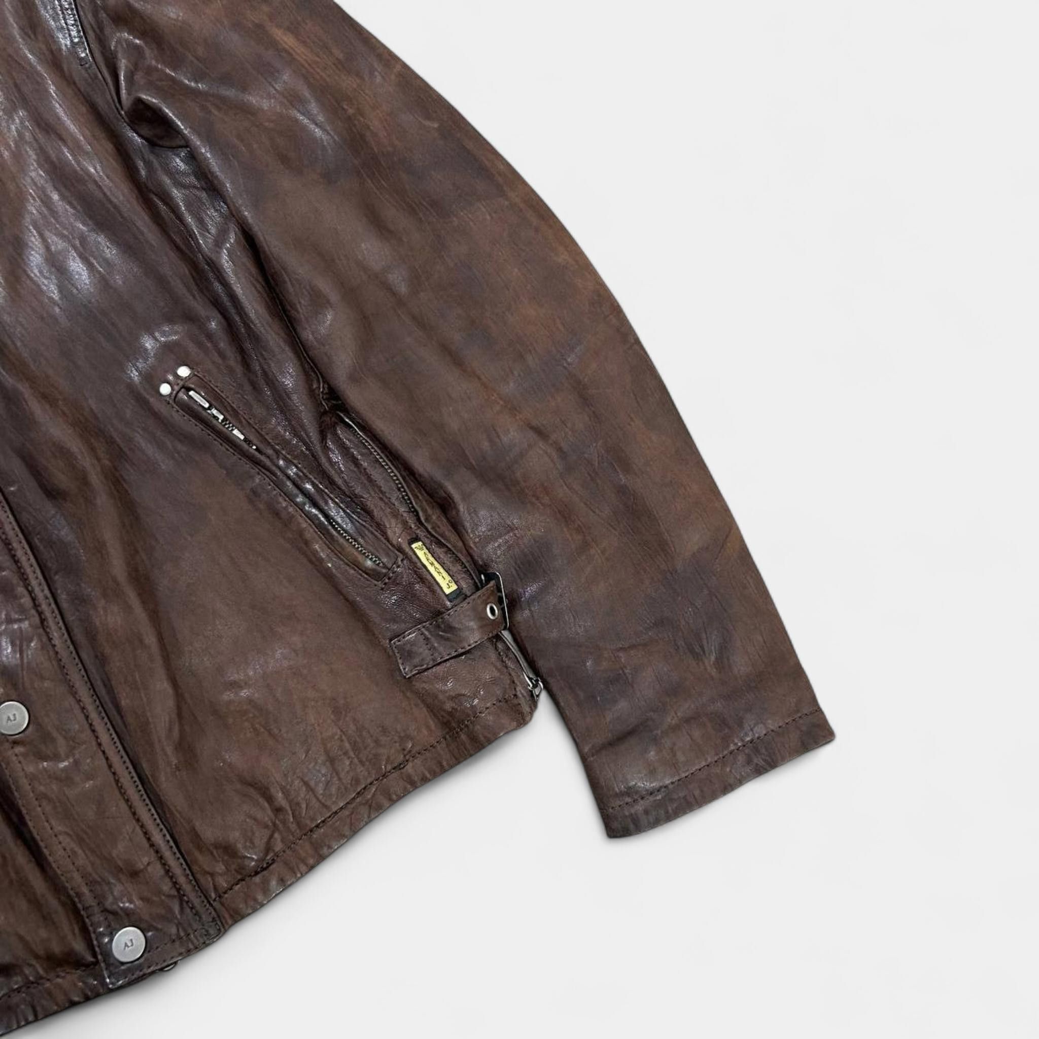 Armani Armani Jeans Brown Aged Leather Jacket Size US M / EU 48-50 / 2 - 3 Thumbnail