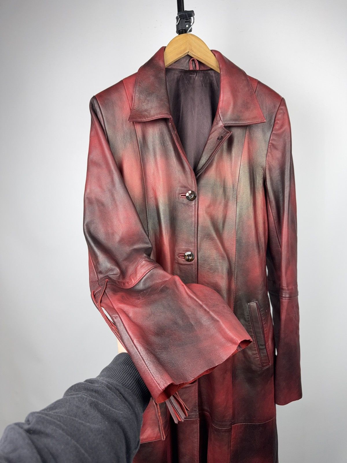 Japanese Brand 90s Y2K Avant-Garde Leather Coat Red Gradient Japan Western Size S / US 4 / IT 40 - 4 Thumbnail