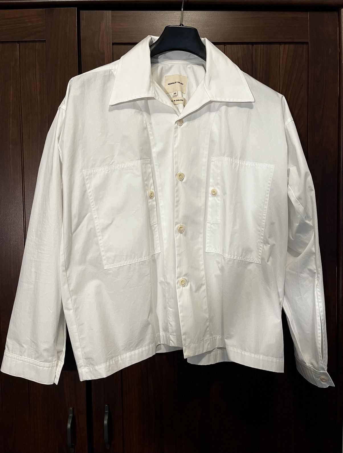 Image of Nicholas Daley Patch Pocket Poplin Shirt in White, Men's (Size Small)