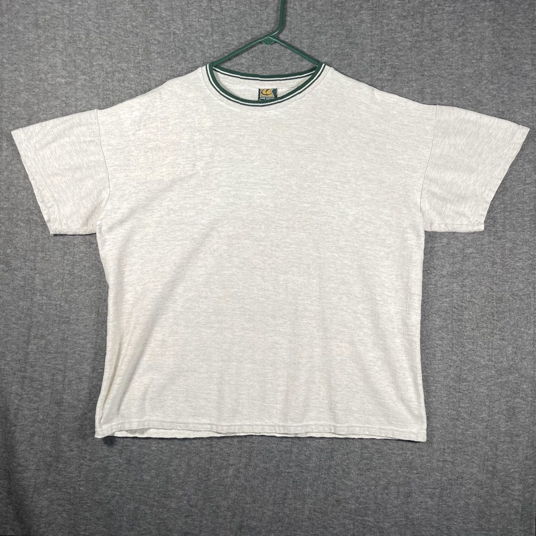 Vintage VINTAGE King Cotton Shirt Mens XL Gray NU-EAR Patch T-Shirt Short Sleeve Knit Herringbone Crew Neck USA Made 90s Mens Size US XL / EU 56 / 4 - 2 Thumbnail