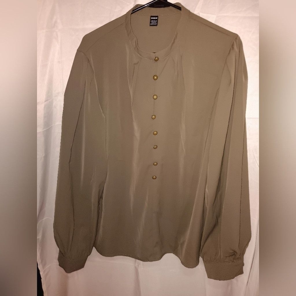 Shein Shien olive green blouse, long sleeve Button front, XL, nwot Size XL / US 12-14 / IT 48-50 - 1 Thumbnail