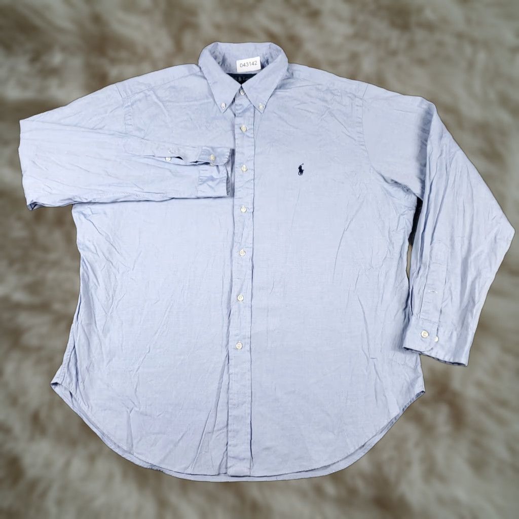 Ralph Lauren Ralph Lauren Shirt Mens 17 Blue Dress Shirt Button-Down Cotton Long Sleeve Classic Modern Mens Size 46R - 1 Thumbnail