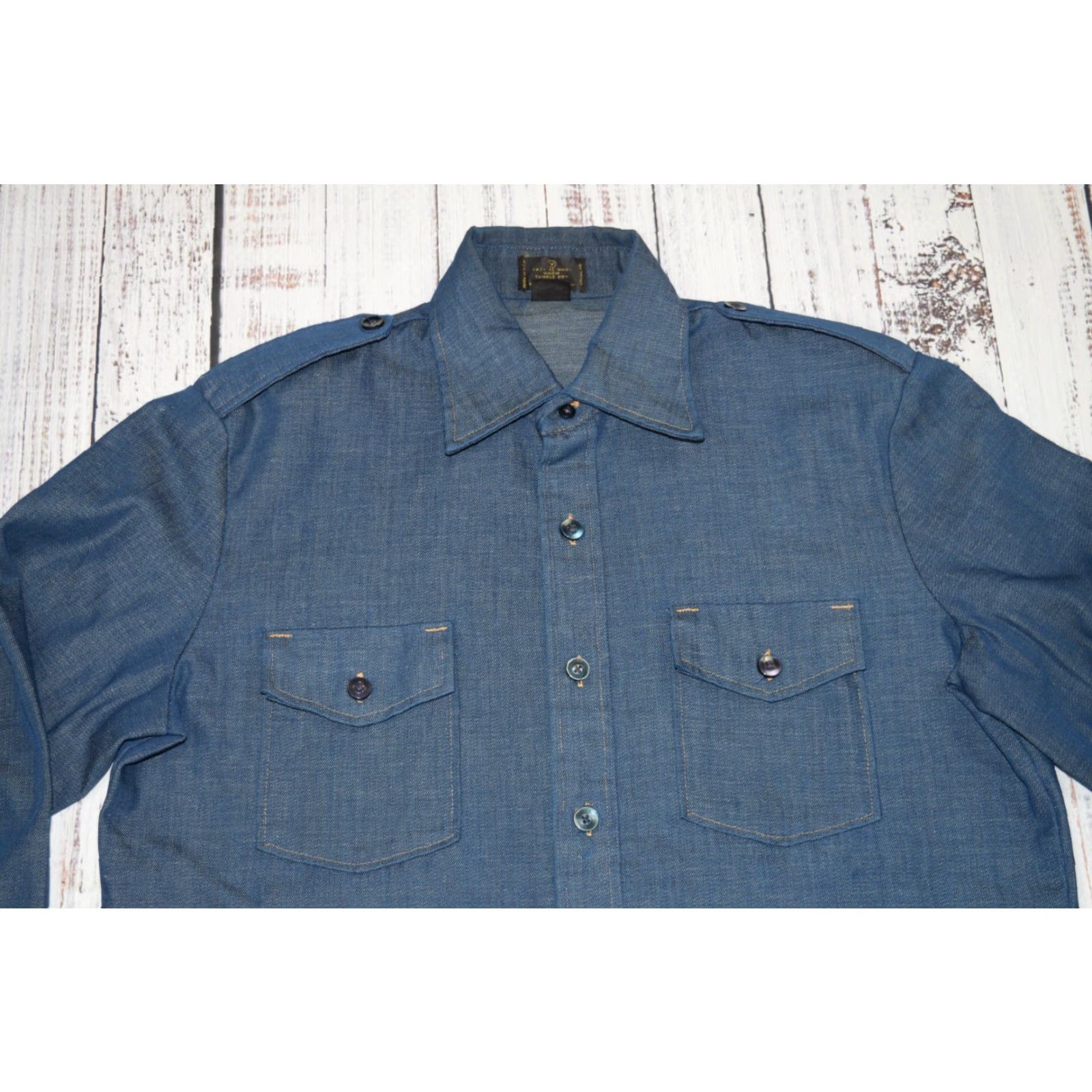 Denime Vintage H.I.S Women's 70s Denim Shirt Long Sleeve Collared Pockets Blue Size 5 Size S / US 4 / IT 40 - 2 Thumbnail