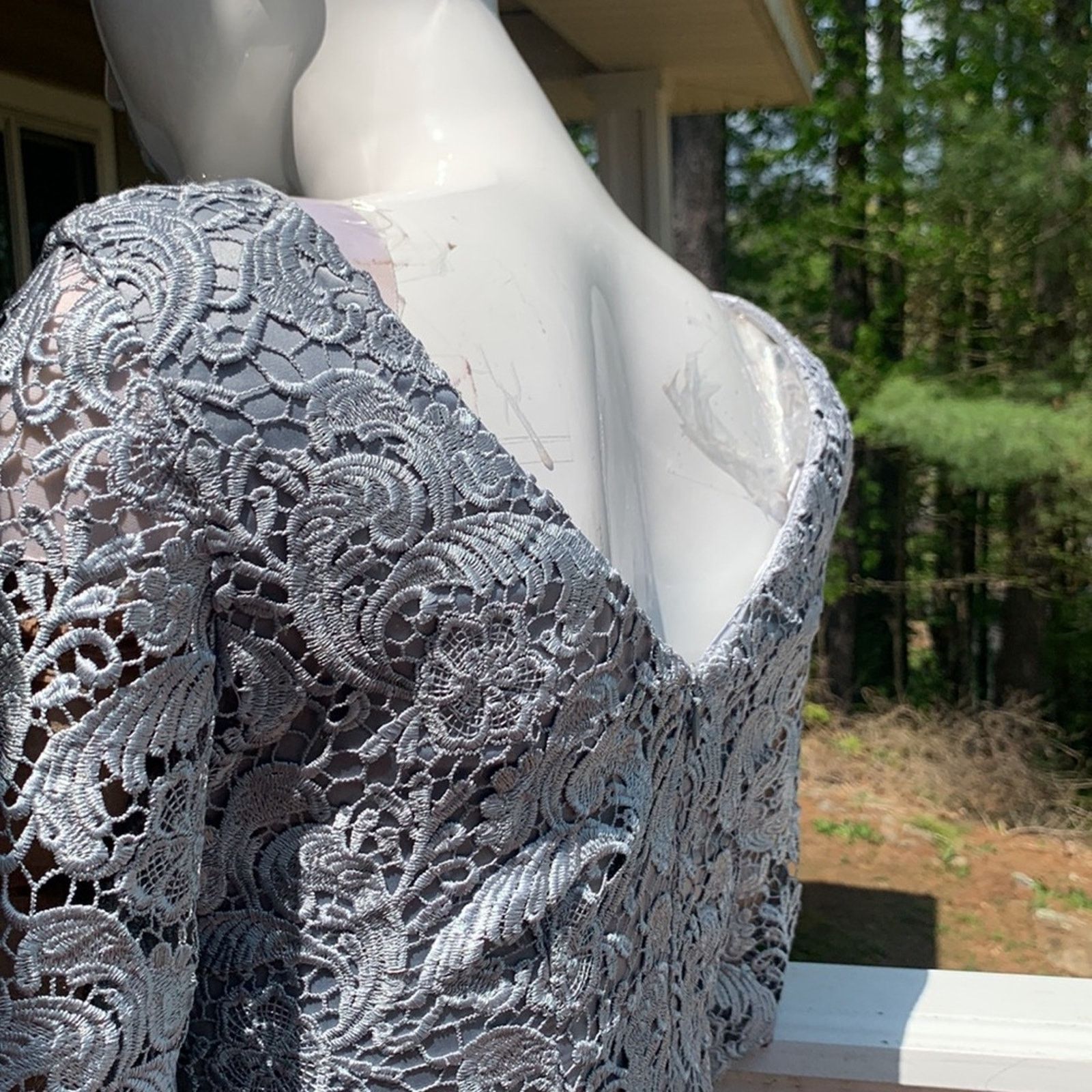Vintage Eliza J. gray silver lace overlay 3/4 sleeves cocktail dress Size S / US 4 / IT 40 - 8 Thumbnail