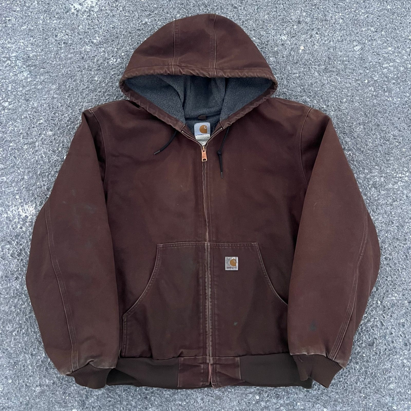 image of Dark Brown Carhartt Work Wear Hooded Jacket, Men's (Size XL)