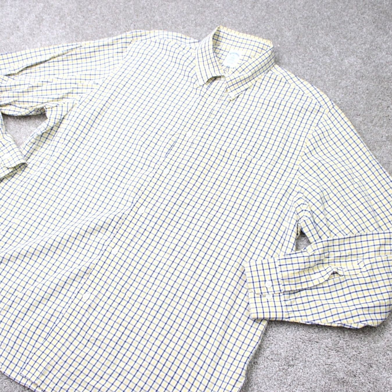 Brooks Brothers Brooks Brothers 1818 Shirt Mens XL Yellow/Blue Check Regent Cotton Long Sleeve Button-Up Shirt Size US XL / EU 56 / 4 - 3 Thumbnail