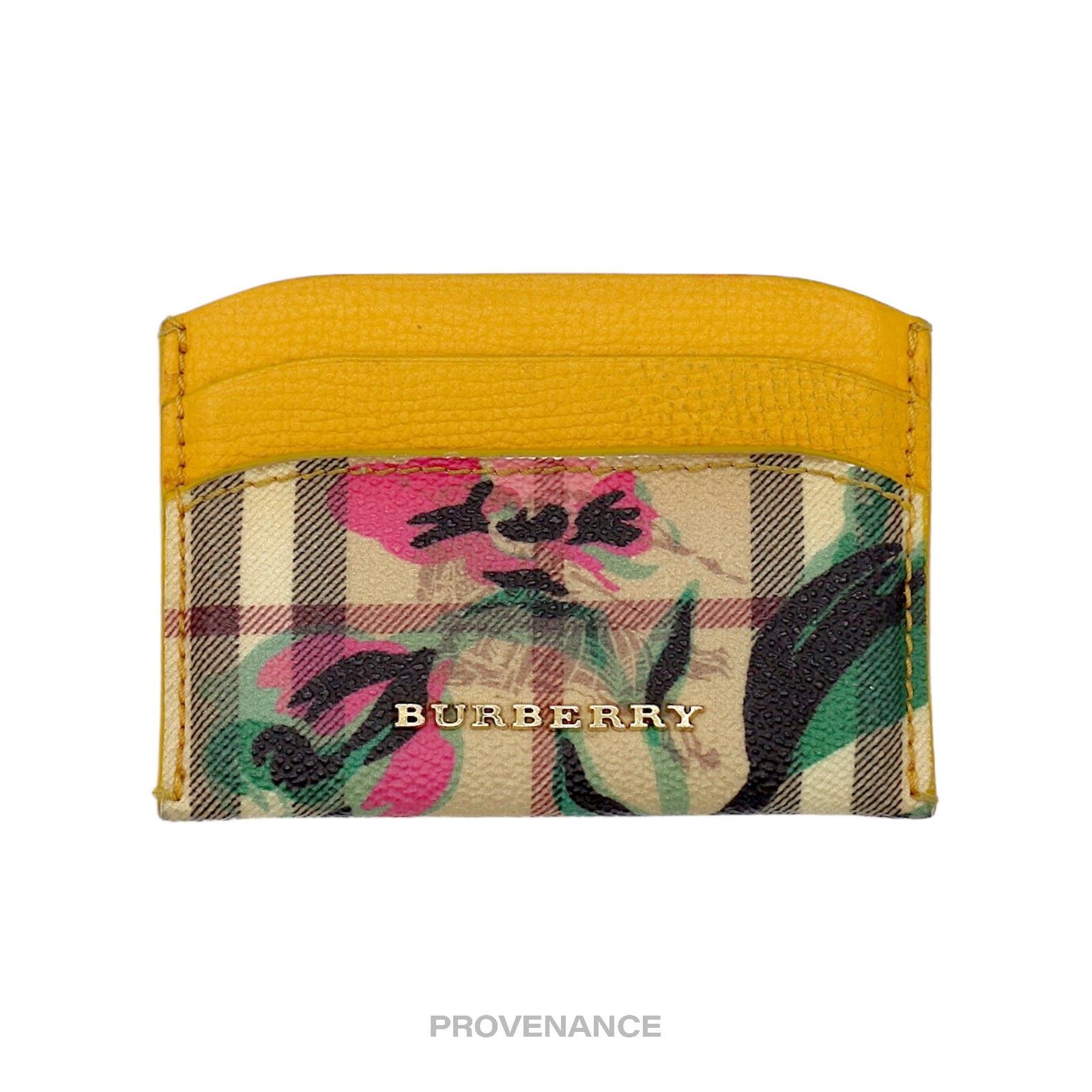 image of Burberry Floral Card Holder Wallet - Nova Check Yellow, Women's