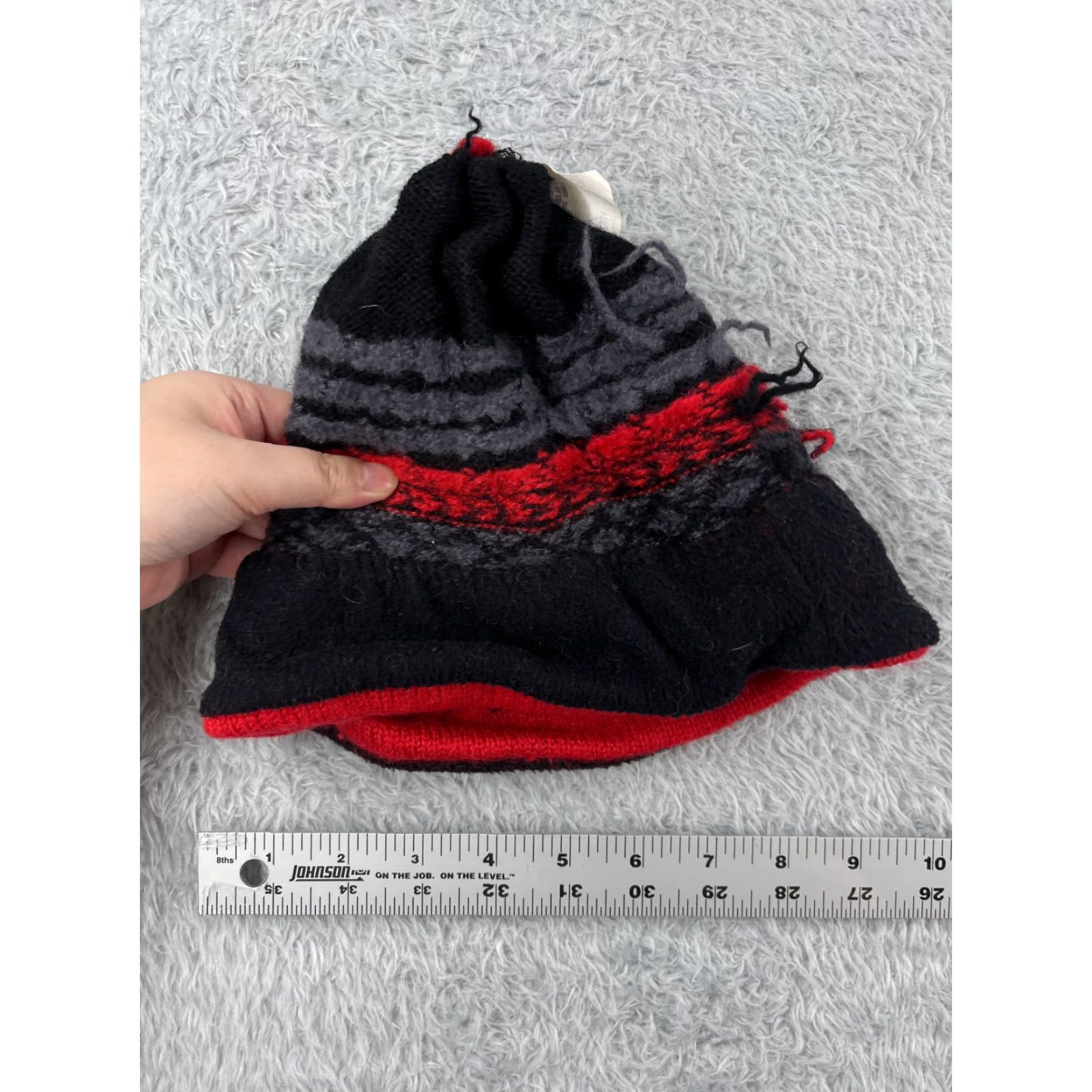 Vintage VINTAGE Beanie Toque Adult One Size Red Geometric Knit Tassel Wool Polyester Lined Ski Size ONE SIZE - 6 Thumbnail