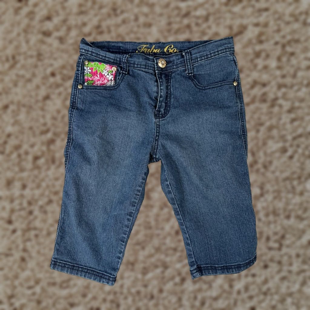 Fubu VINTAGE FUBU Jeans Capri Womens 14 Blue Denim 90s Floral Embroidered Embellished Capris Jeans Womens Size 14 Blue Size 36" / US 14 / IT 50 - 1 Thumbnail