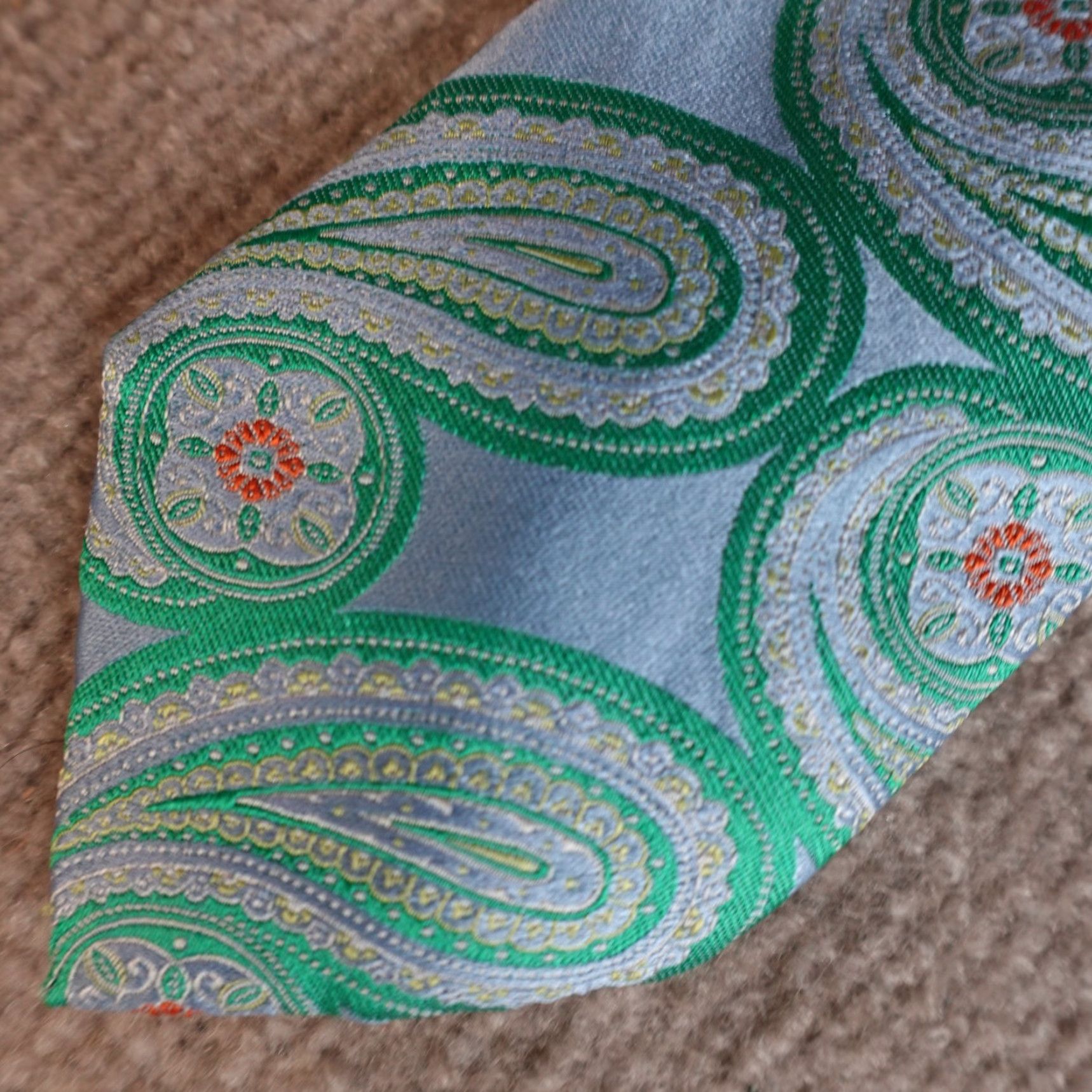 Vintage Samuelsohn Tie Blue Green Paisley Silk Jacquard Made in Italy Size ONE SIZE - 2 Thumbnail