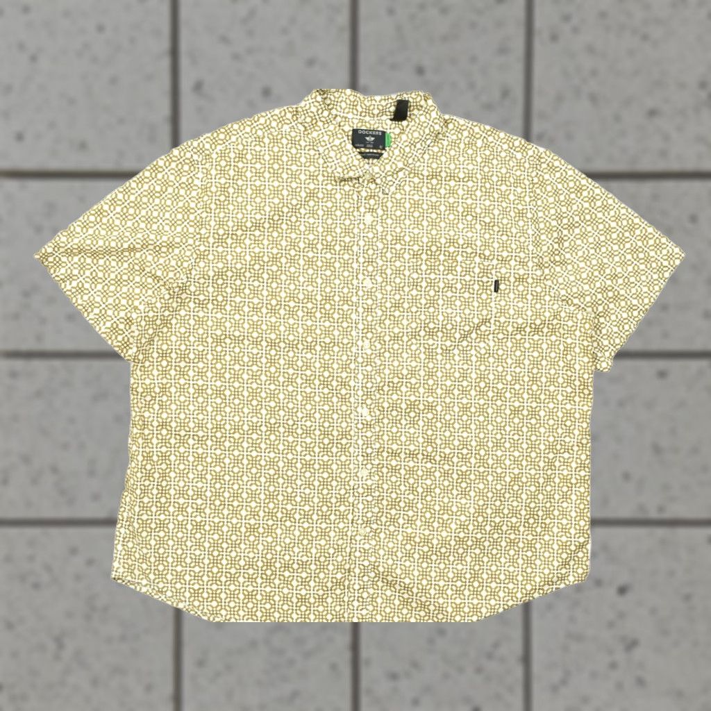 Dockers Dockers Men XXL Short Sleeve Button-Down Shirt Geometric Mustard Yellow Pattern Size US XXL / EU 58 / 5 - 1 Thumbnail
