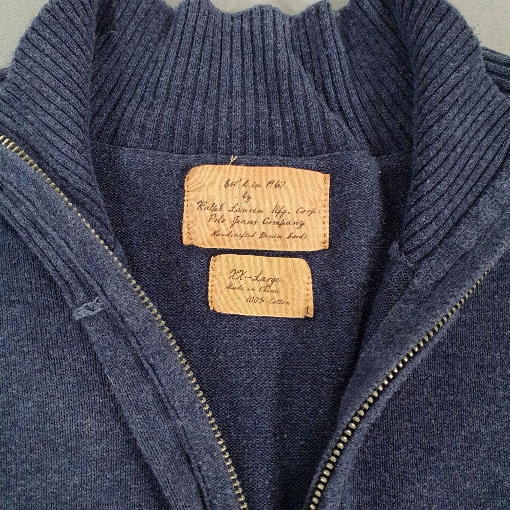 Polo Ralph Lauren Polo Ralph Lauren Jumper Mens XXL Navy Blue Cotton Knit Quarter Zip Flag Logo Size US XXL / EU 58 / 5 - 3 Thumbnail