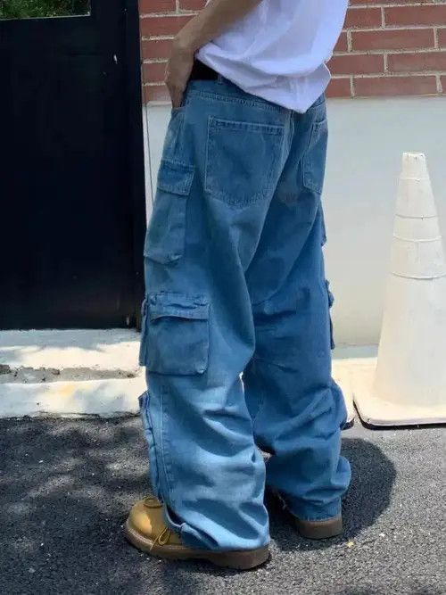 VIBE Blue Baggy Cargo Denim Jeans Size US 32 / EU 48 - 5 Thumbnail