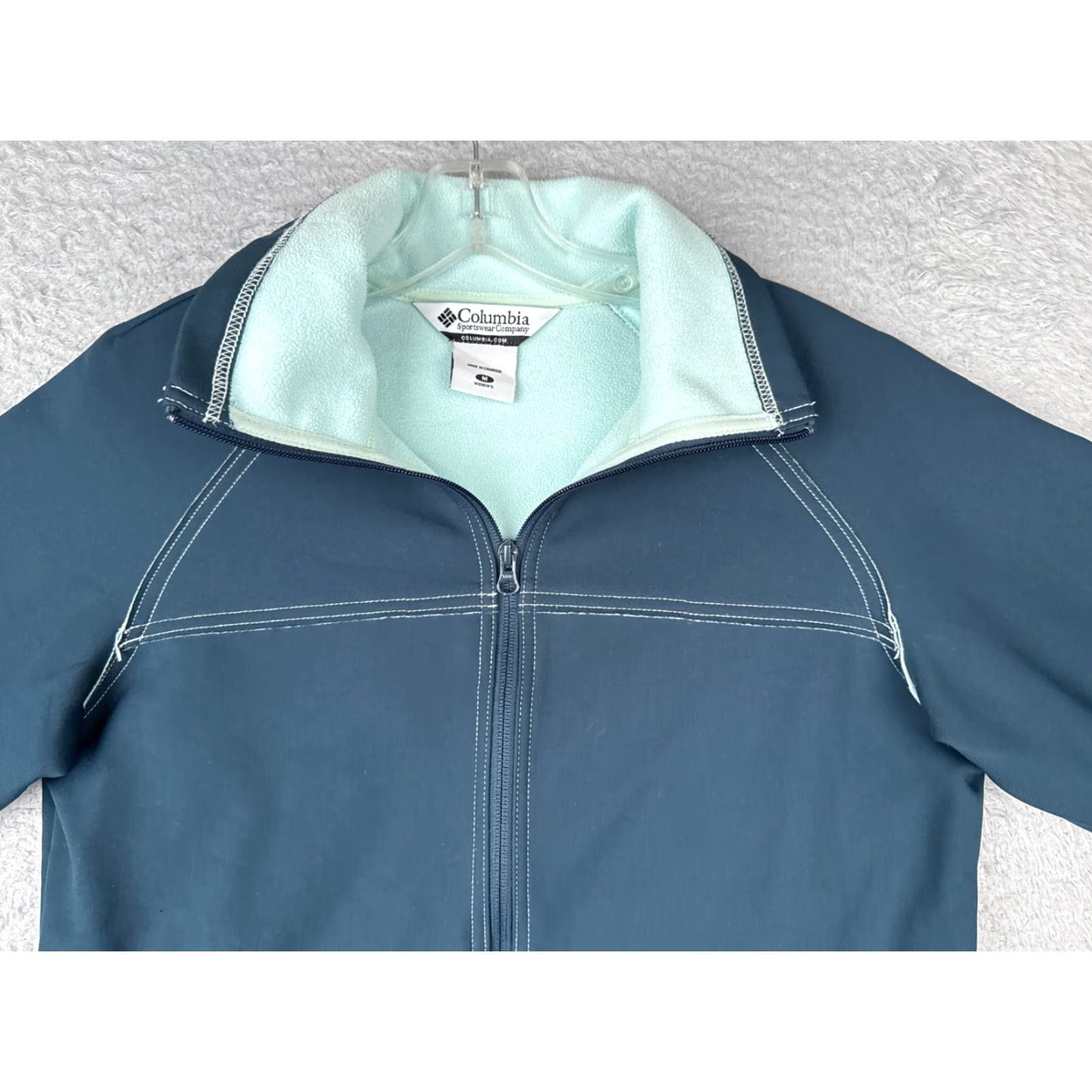 Vintage Columbia Jacket Women M Blue Mock Neck Full Zip Fleece Lined Polyester Logo Outdoor 90s? Size M / US 6-8 / IT 42-44 - 4 Thumbnail