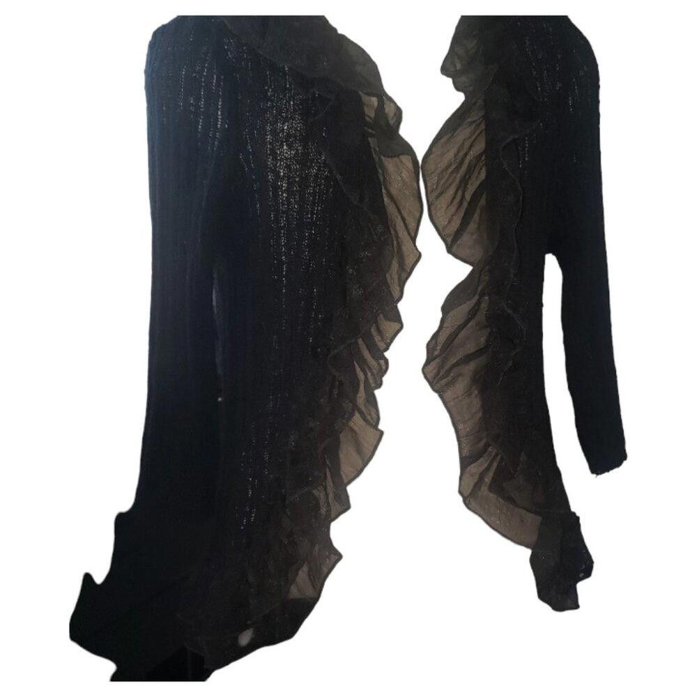 Designer CT1607 Ethyl Black Ruffled Open Lightweight Shrug M Size M / US 6-8 / IT 42-44 - 3 Thumbnail