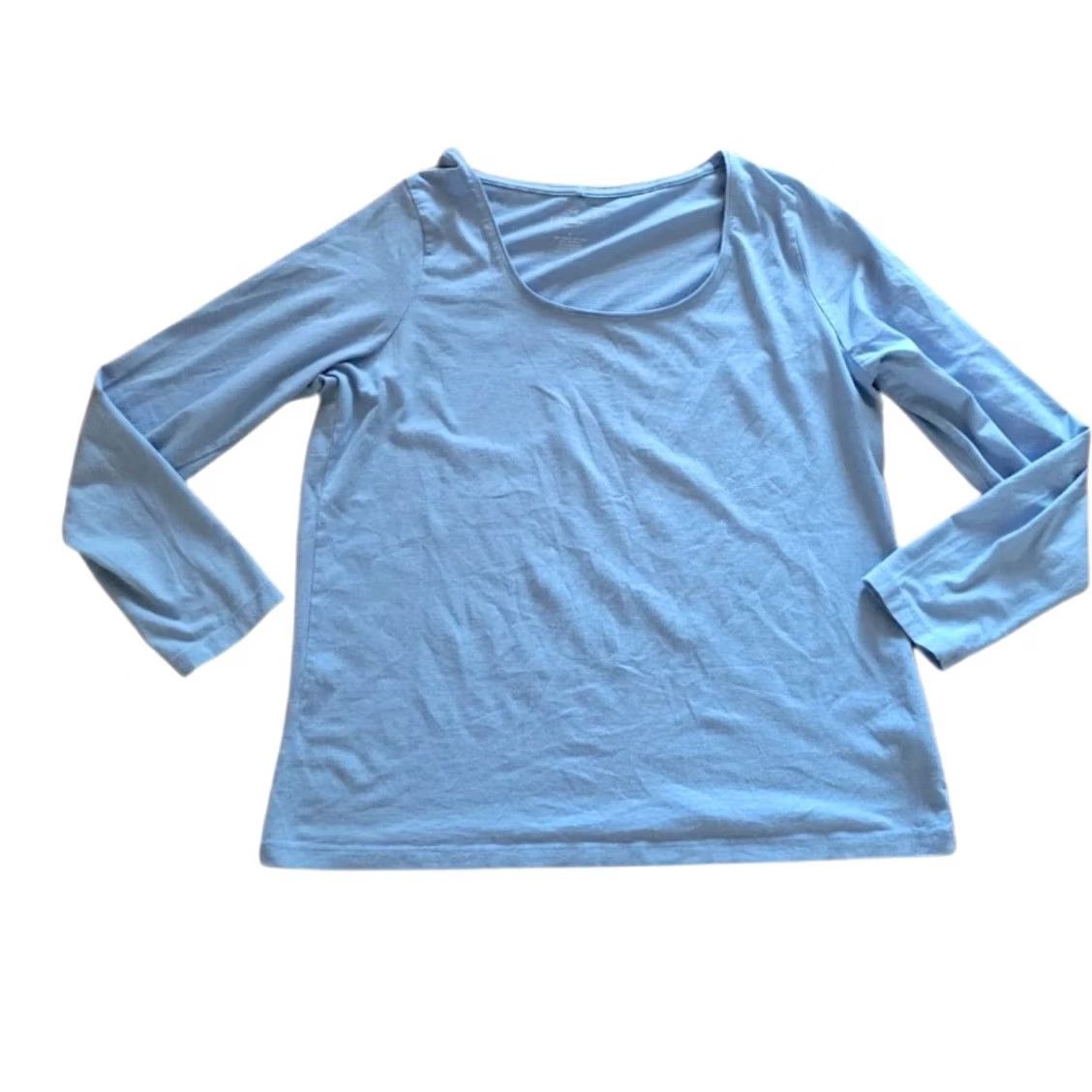 Talbots Talbots Shirt Womens 1X Blue Pima Cotton Scoop Neck Basic Layer Everyday Short Sleeve Cotton Jersey Plus Size T-Shirt Size XL / US 12-14 / IT 48-50 - 2 Thumbnail