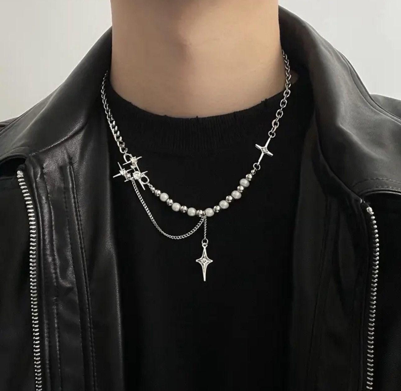 Jewelry Cross Beaded Silver Necklace, Men's
