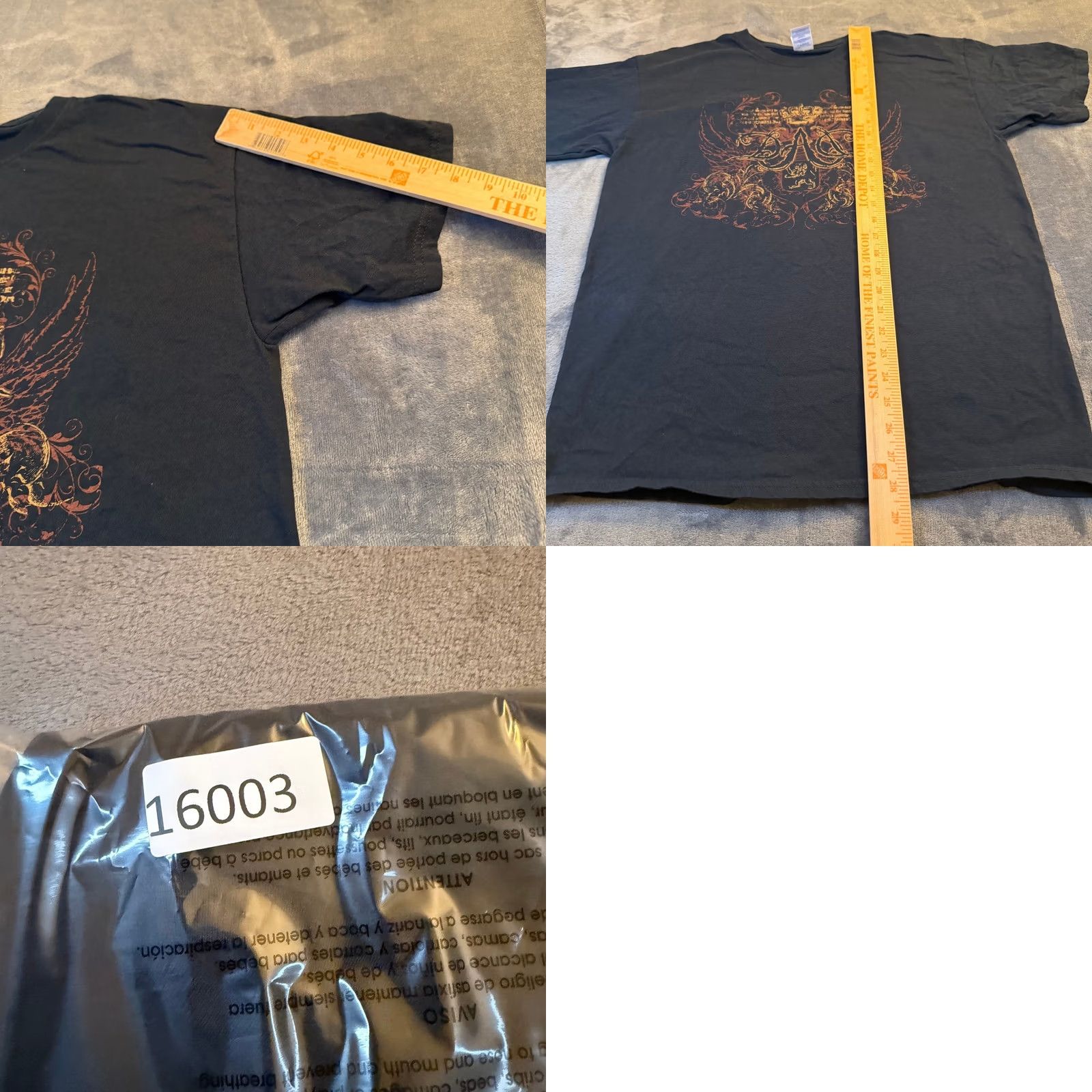 Gildan Gildan Heavy Cotton Graphic T Shirt Mens Large Black Wings Skull Design Size US L / EU 52-54 / 3 - 8 Thumbnail