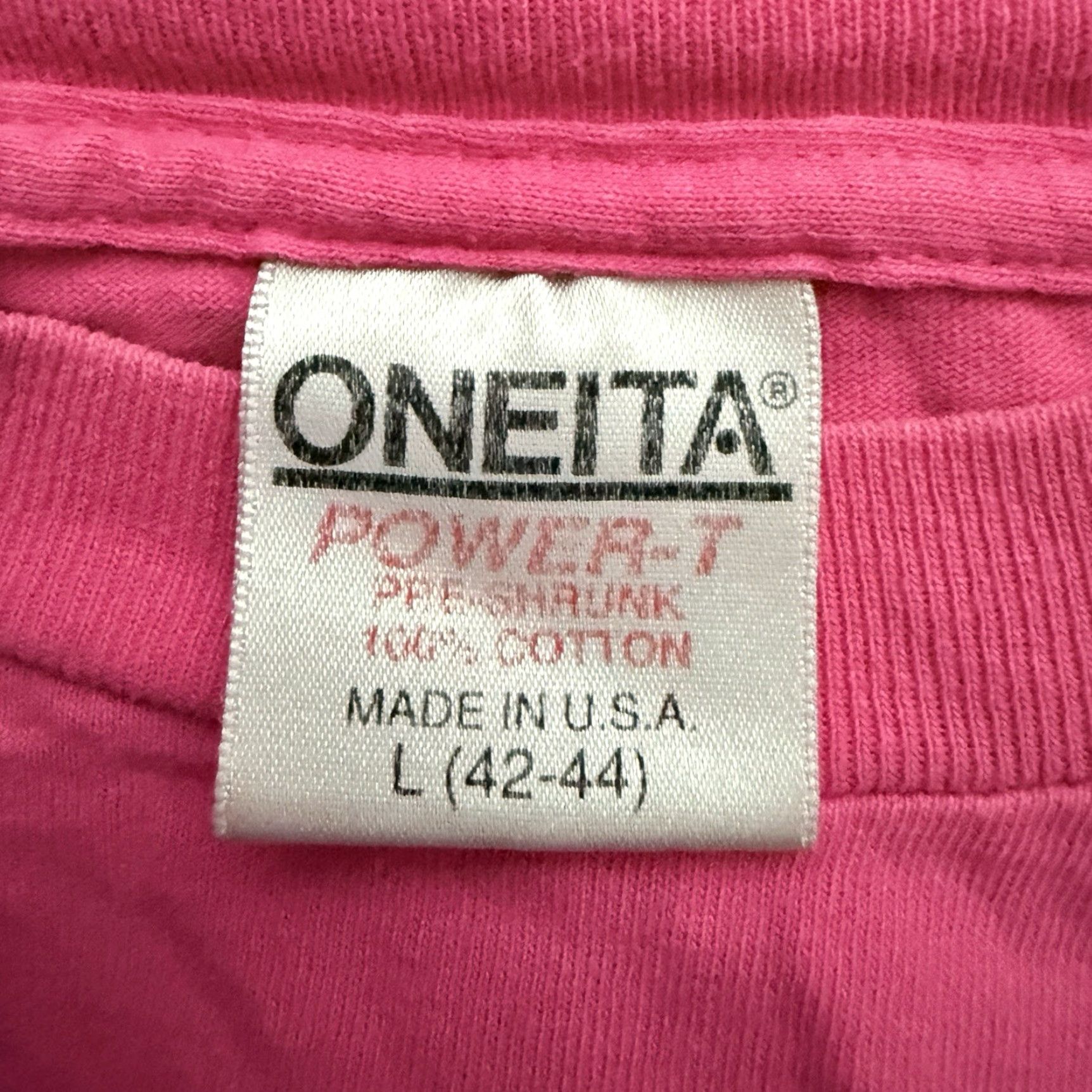 Vintage VINTAGE Oneita Pink Graphic Tee L USA Single Stitch Mens Size US L / EU 52-54 / 3 - 5 Thumbnail