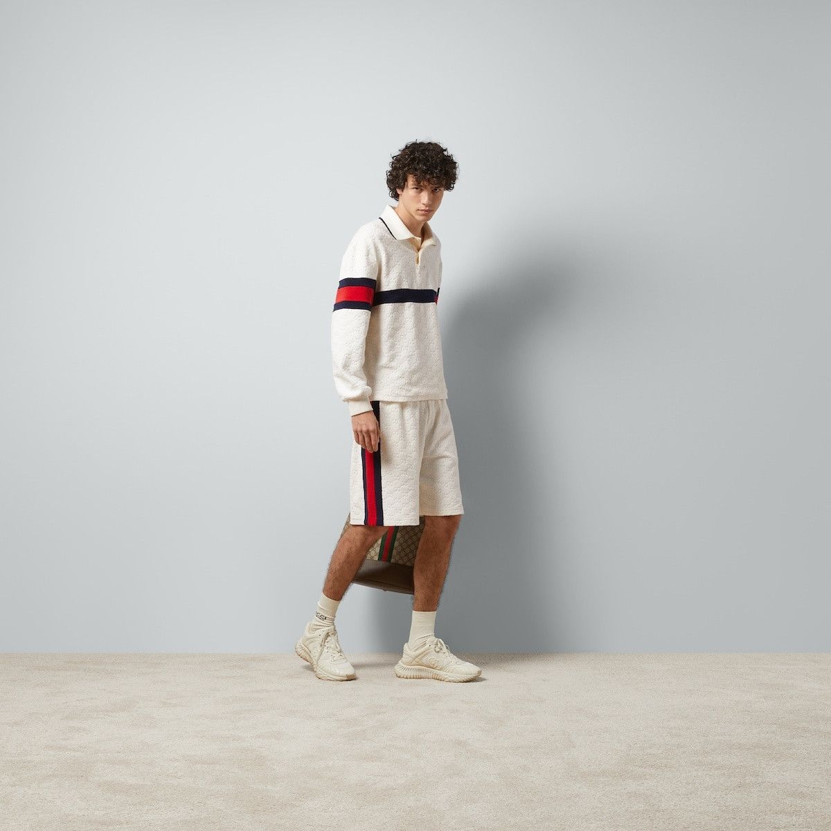 Gucci o1s1wg110925 GG Cotton Terry Cloth Polo Shirt With Web Size US XXL / EU 58 / 5 - 2 Thumbnail