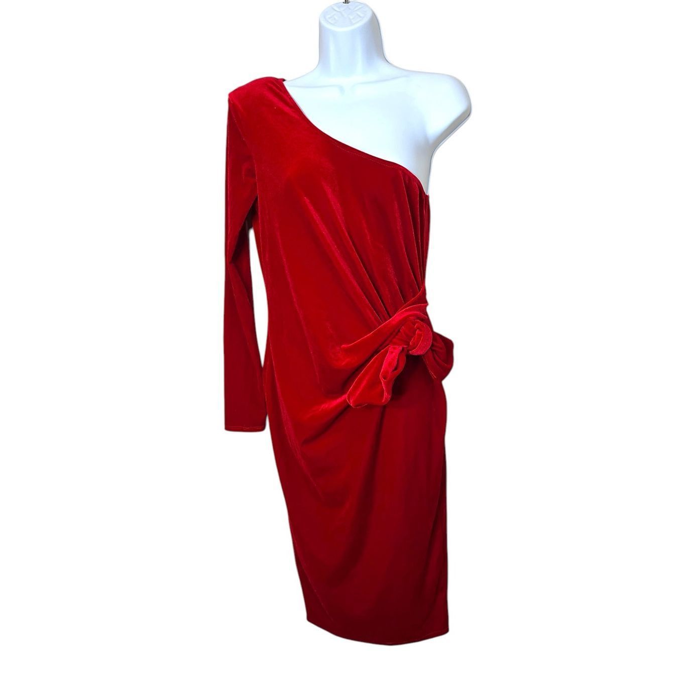 Other Vintage Day & Night 80s 90s Red Velvet One Shoulder Midi Dress Size M Size M / US 6-8 / IT 42-44 - 1 Thumbnail