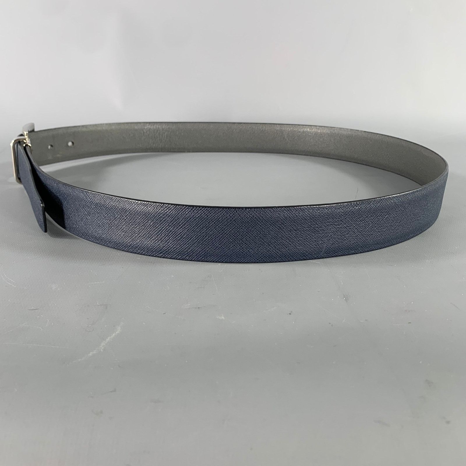 Prada PRADA Size 40 Navy Grey Crackled Leather Belt Size 40 - 5 Thumbnail