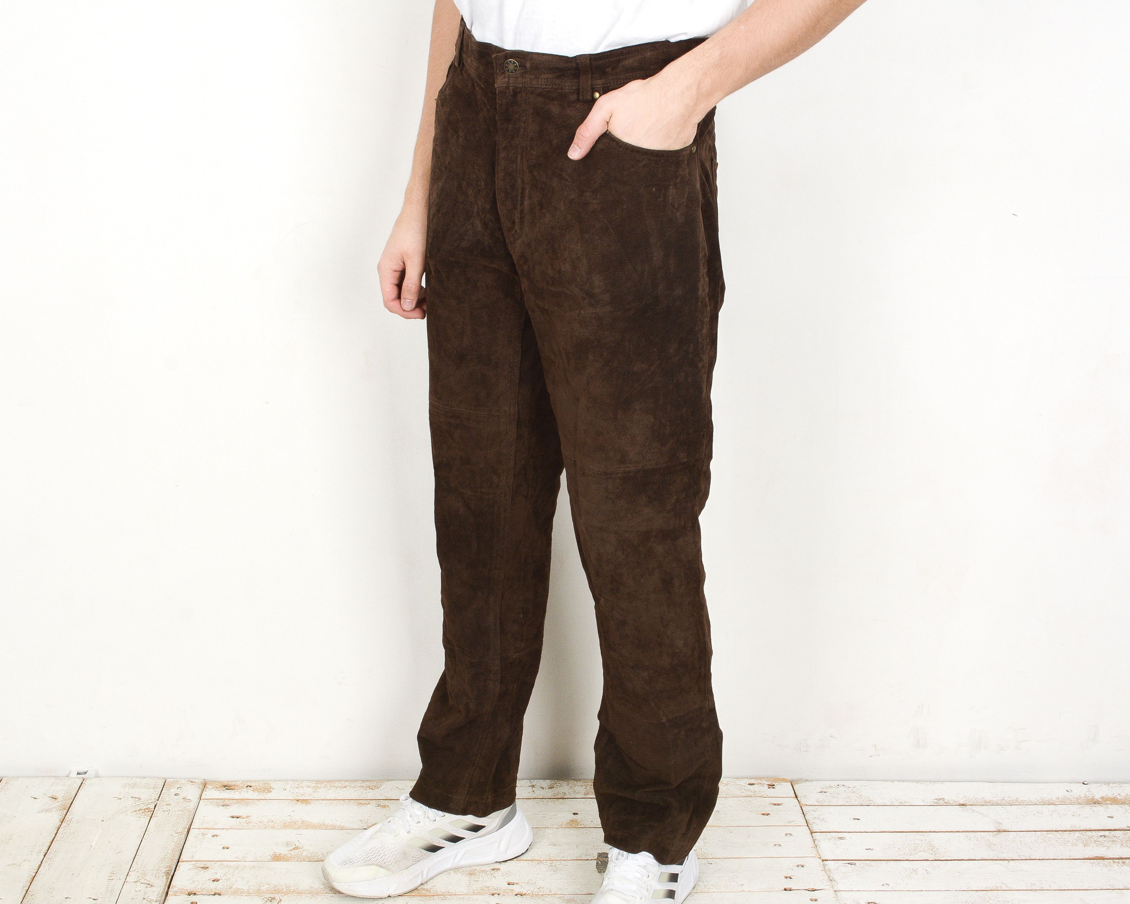 Cowboy Equipment × Leather × Vintage Brown Leather Mens W38 L34 Trousers Pants Suede Western Size US 38 / EU 54 - 2 Thumbnail