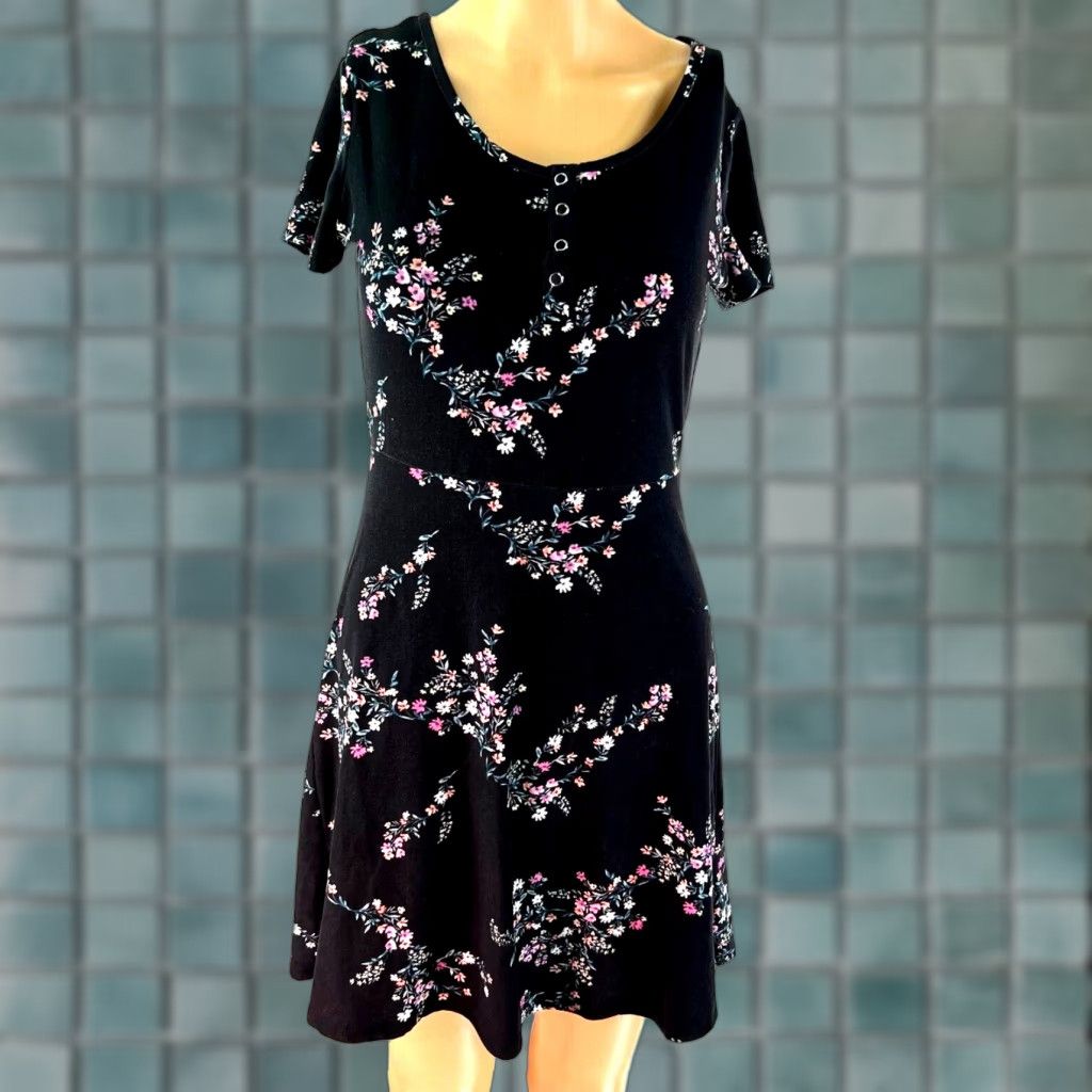 Vintage Pink Rose Casual Black Floral Daytime/Casual Dress Size S Womens Size S / US 4 / IT 40 - 1 Thumbnail