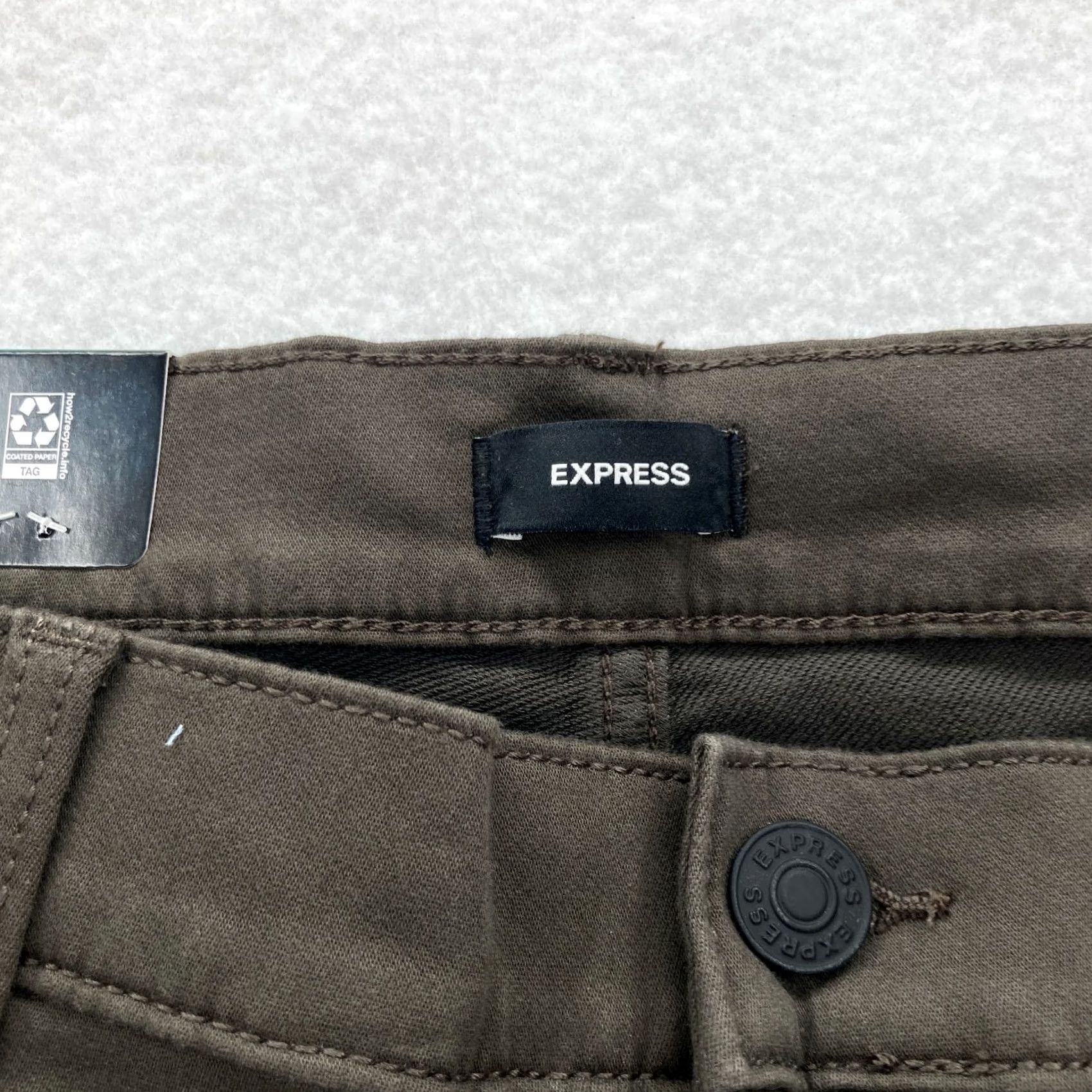 Express Express Pants Mens 40x32 Slim Straight Leg Olive Green 5-Pocket Chino Stretch Preppy Size US 40 / EU 56 - 4 Thumbnail