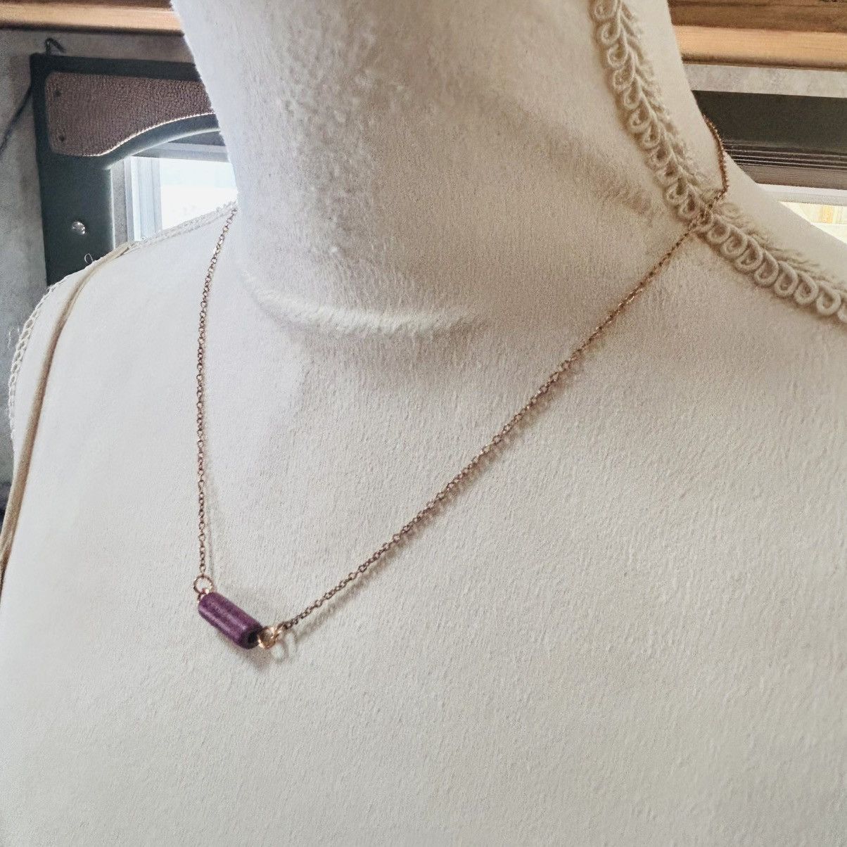 Handmade Handcrafted plum painted bar pendant on chain necklace Size ONE SIZE - 3 Thumbnail