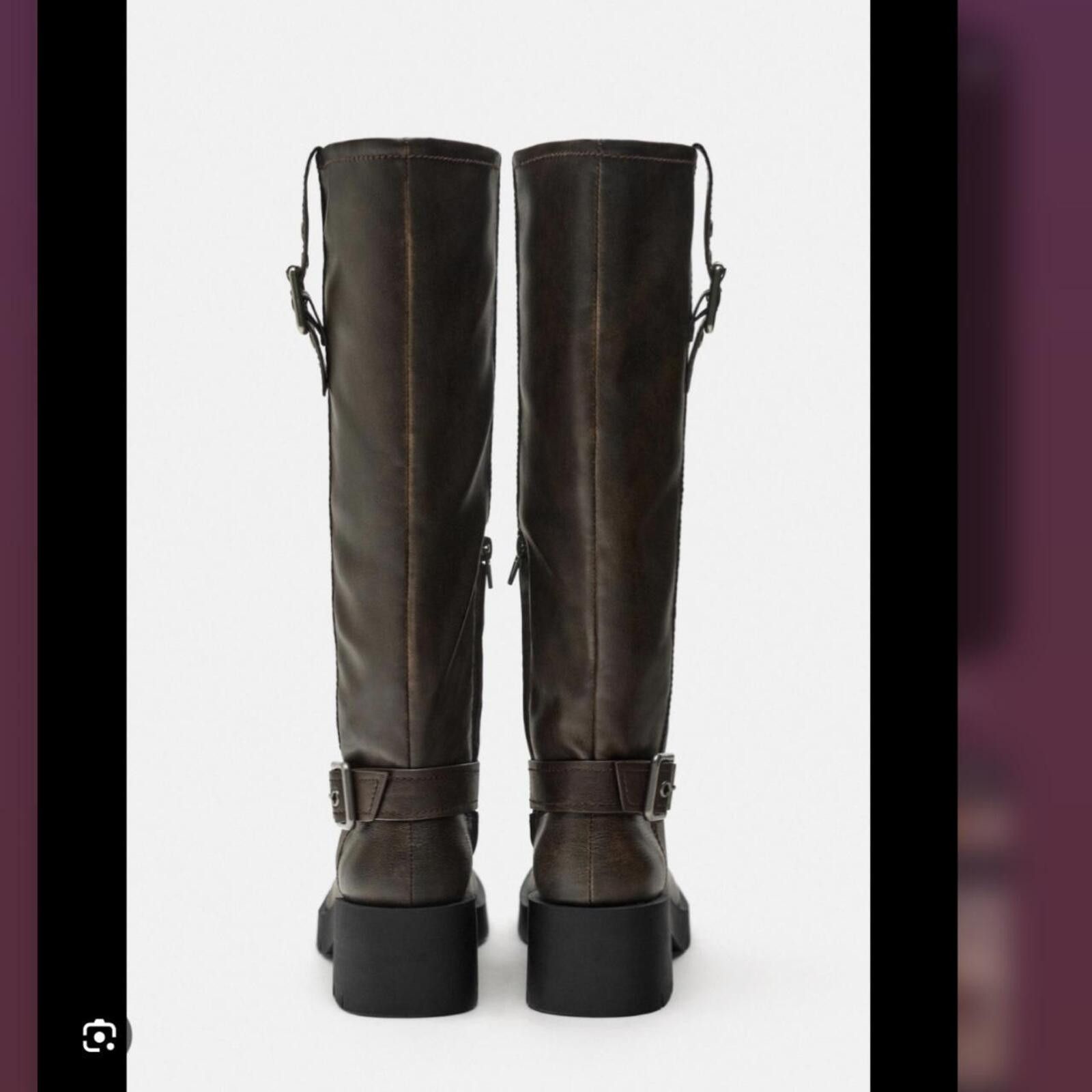 Zara Zara Brown leather knee high boots with buckle detail Size US 9 / IT 39 - 4 Thumbnail