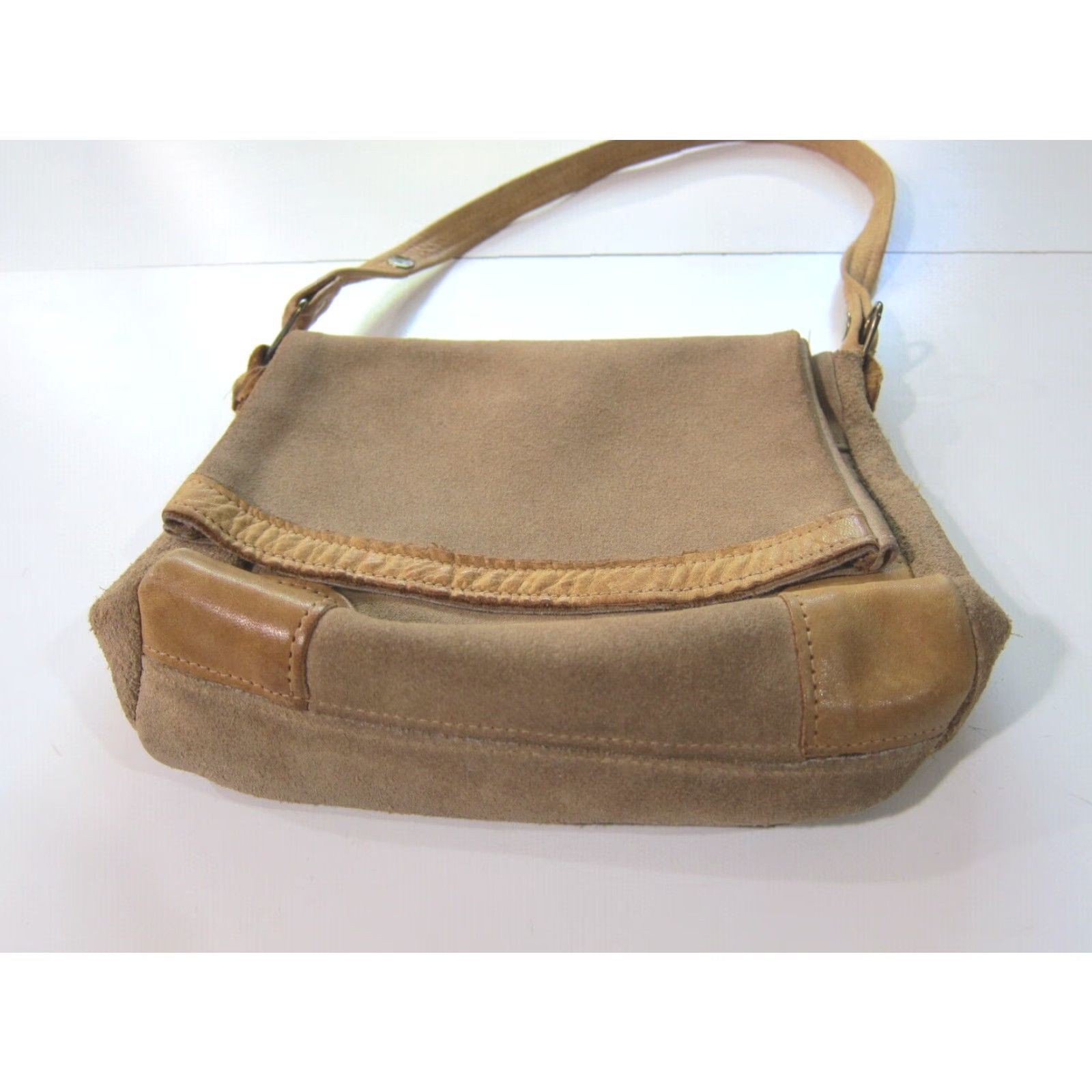 Vintage Vintage Handmade Tan Brown Suede Leather Flap Hippy Boho Shoulder Bag Purse Size ONE SIZE - 7 Thumbnail