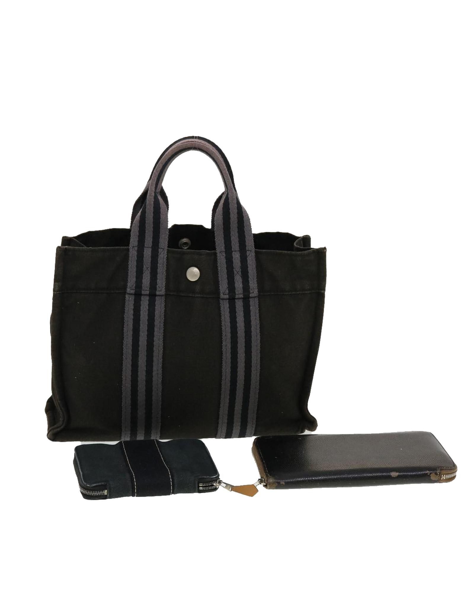 image of Hermes Canvas Leather Hand Bag Set - Black, Women's