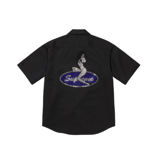 トップス Supreme rhinestone work shirt Supreme Rhinestone Pin Up S/S Work Shirt Black XL