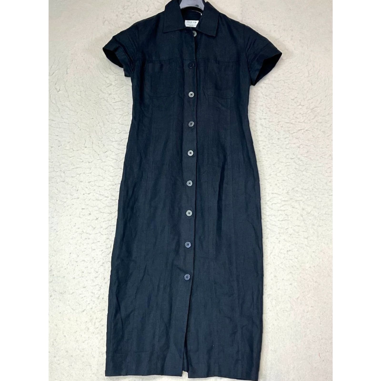 Vintage Preview Collection Dress Shirt Dress Black Linen 2P Petite Women Long Button 100% Linen Size 2P Size XS / US 0-2 / IT 36-38 - 2 Thumbnail
